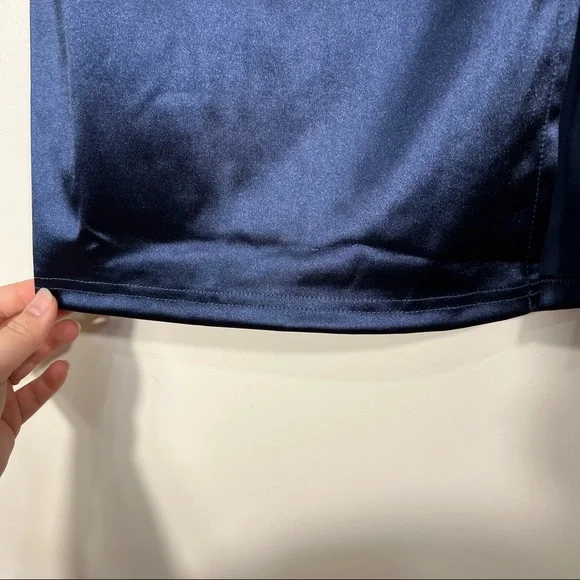 Romwe Women's Elegant One Shoulder Sleeveless Split Hem, Midi Dress Navy Blue L - Picture 9 of 13